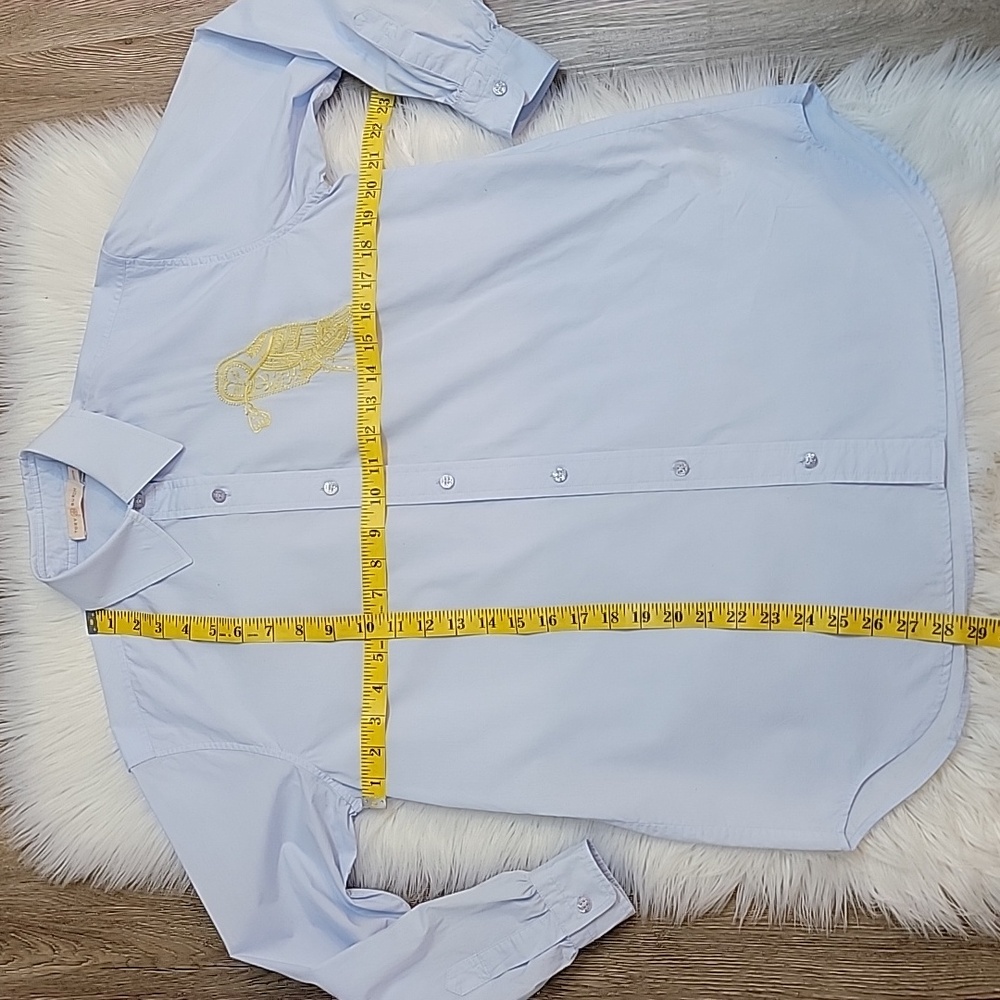 Tory Burch Light Blue Button Down Shirt with Gold Embroidery - Picture 14 of 16